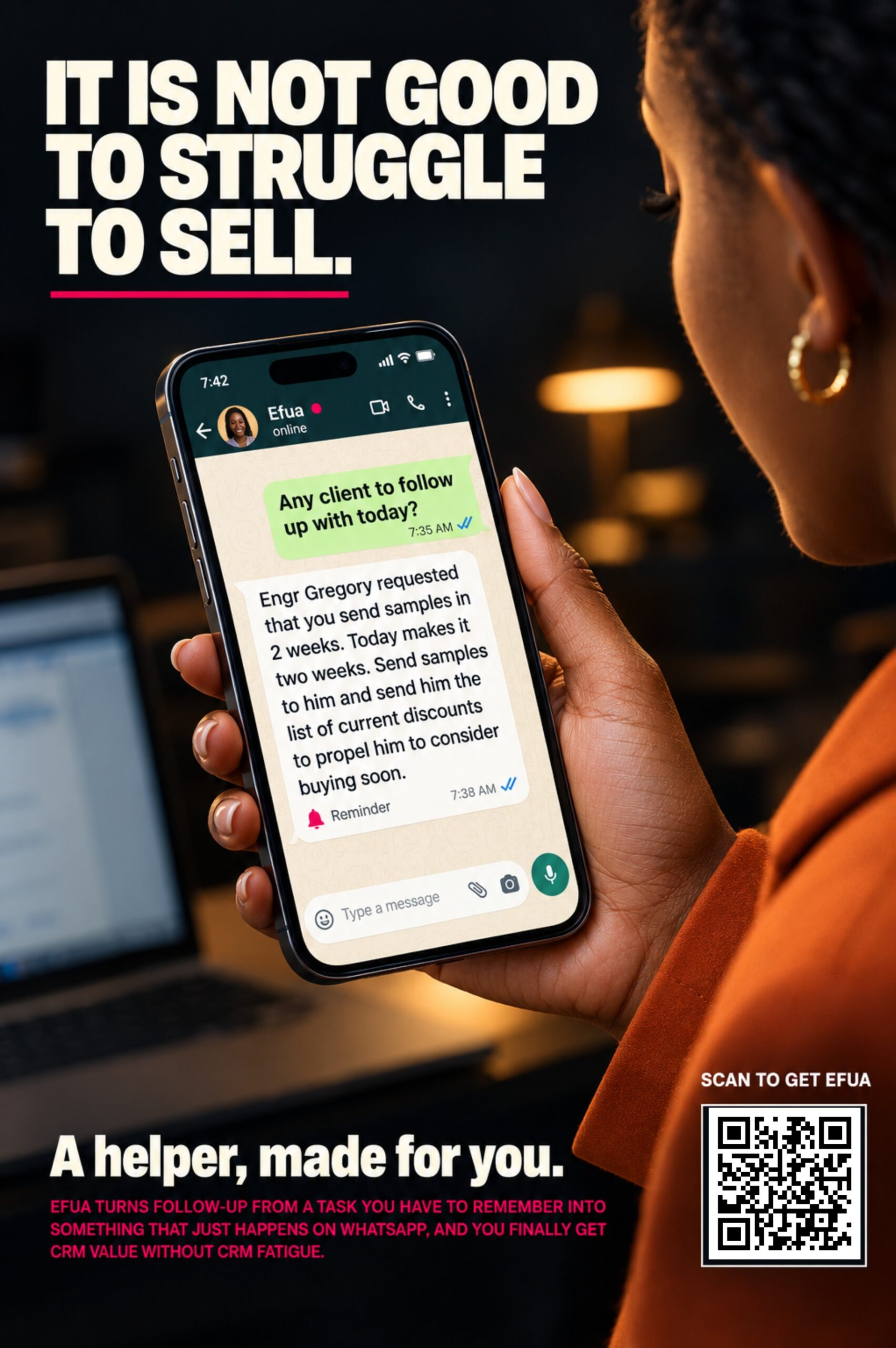 Efua, Syntatek's AI powered conversational CRM for WhatsApp
